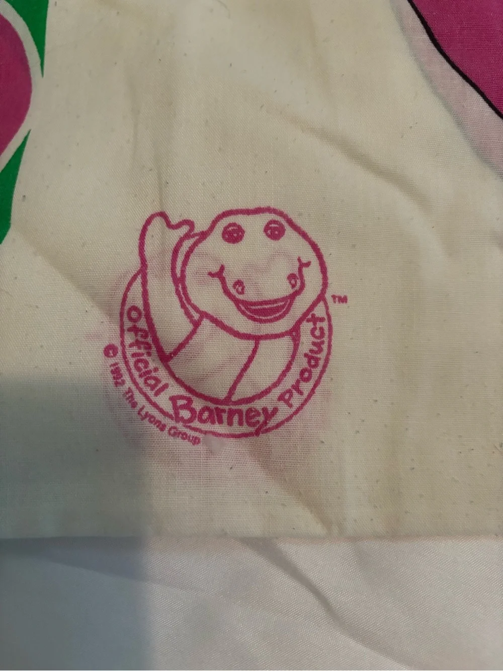 Vintage Barney 1992 kids Sheet Set in Pink Green and White